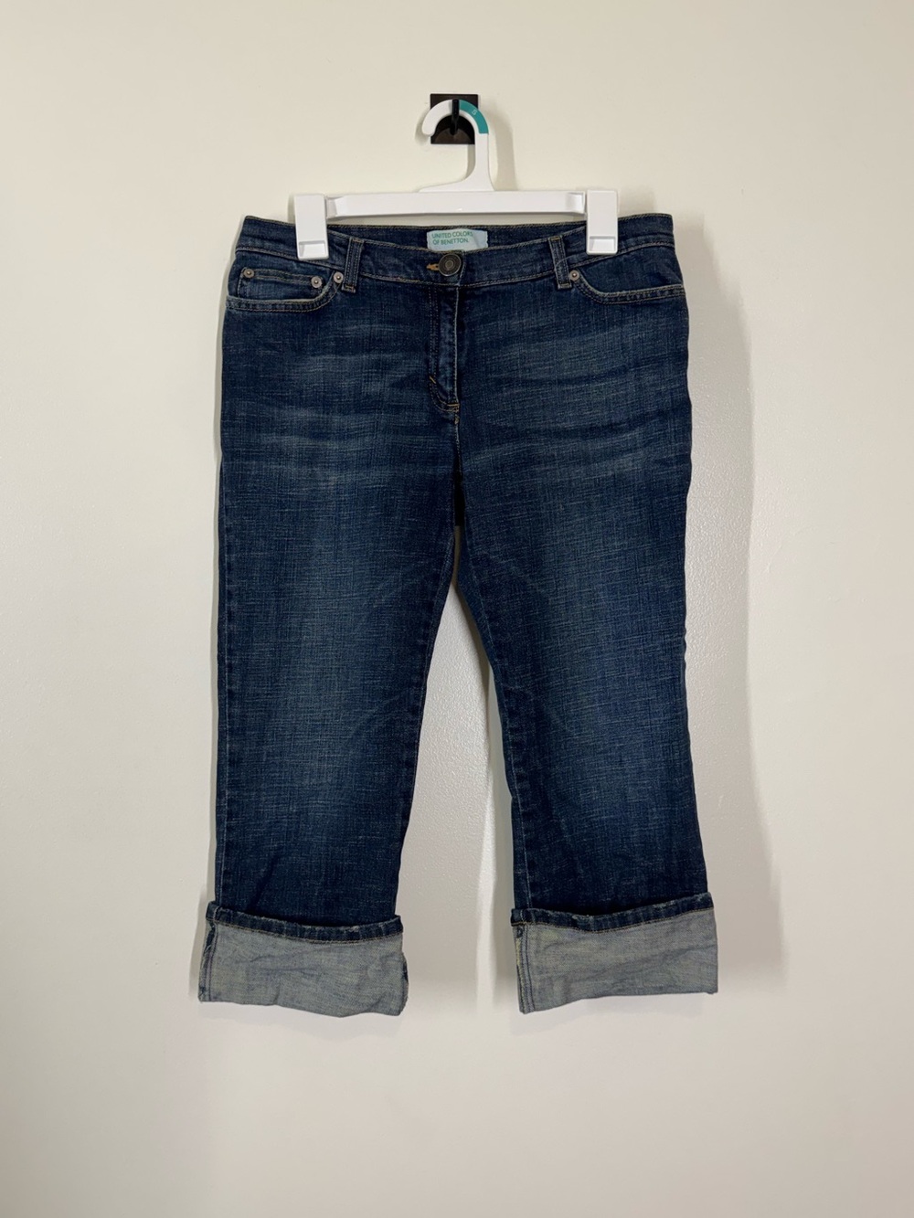United Colors Of Benetton Dark Blue Cropped Capri Jeans Cuffed Hem Size 46 / 10